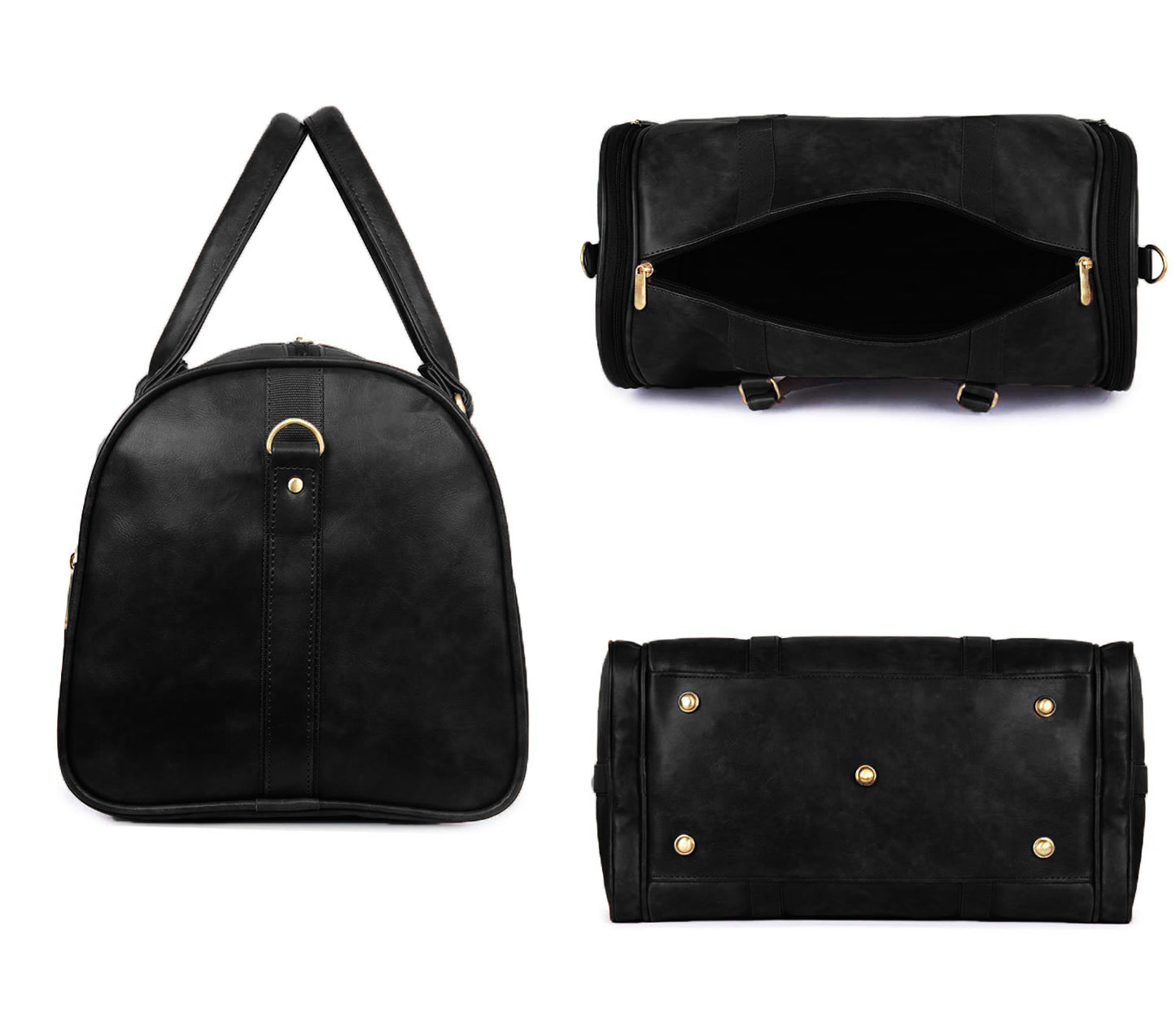 Black Antique Vegan Leather Duffel Bag
