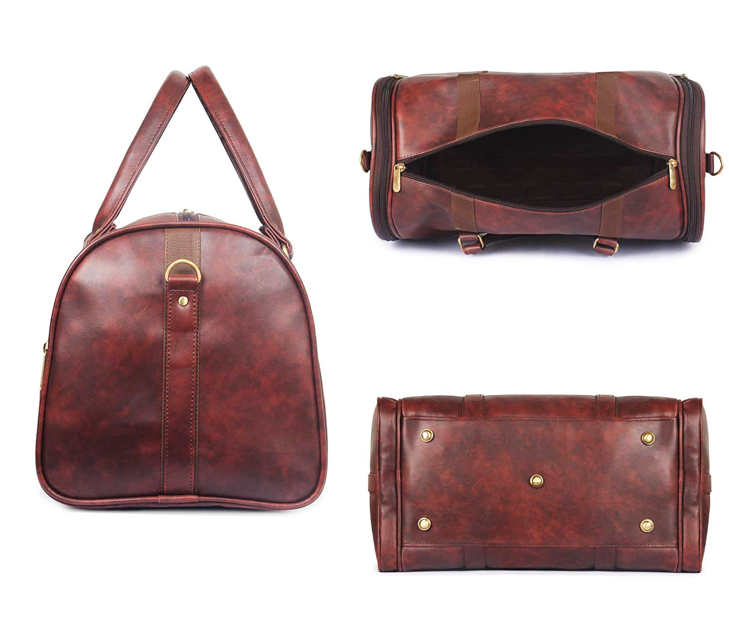 Brown Antique Vegan Leather Duffel Bag