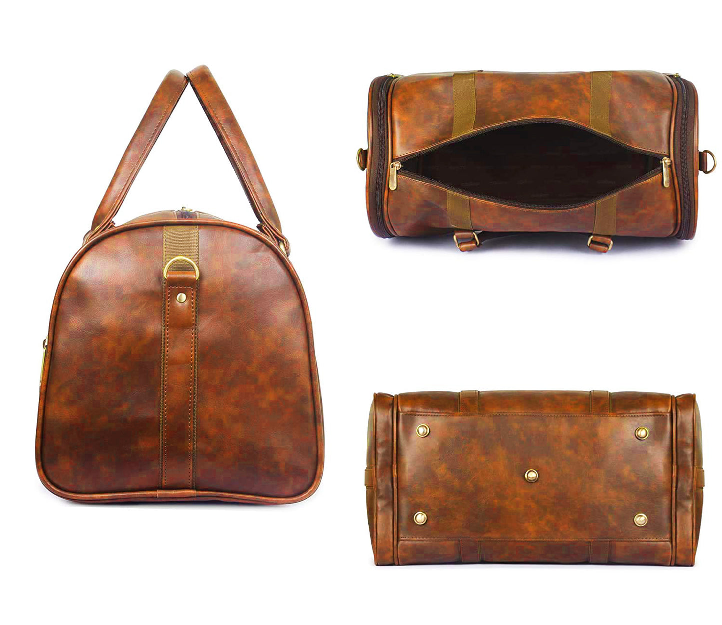 Tan Antique Vegan Leather Duffel Bag