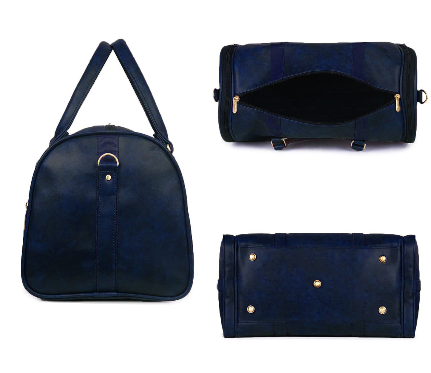 Navy Blue Antique Vegan Leather Duffel Bag