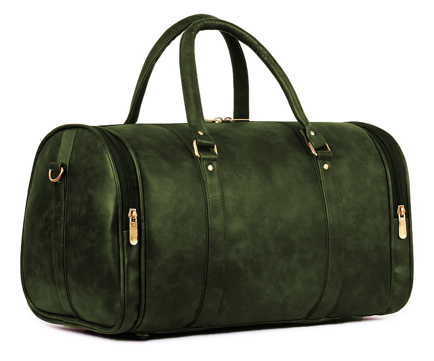 Olive Green Antique Vegan Leather Duffel Bag