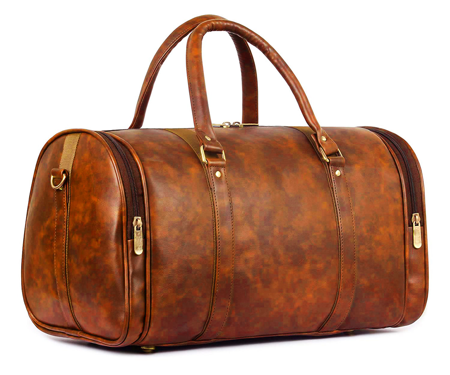 Tan Antique Vegan Leather Duffel Bag