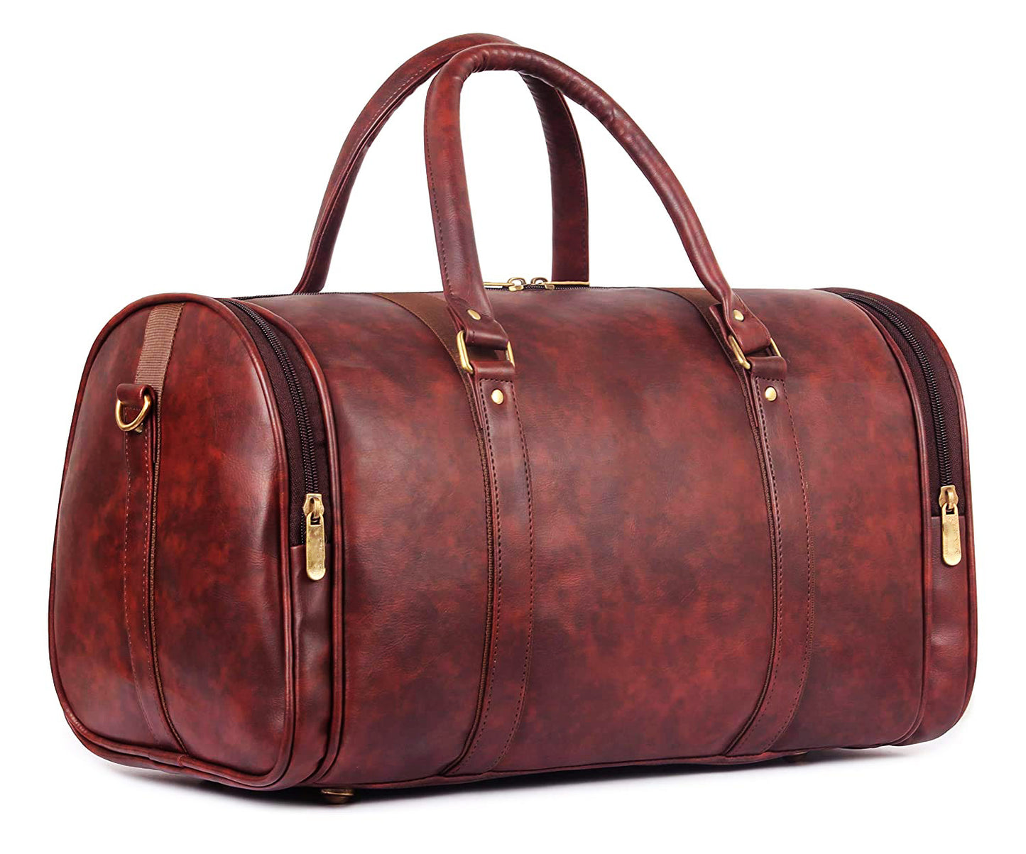 Brown Antique Vegan Leather Duffel Bag