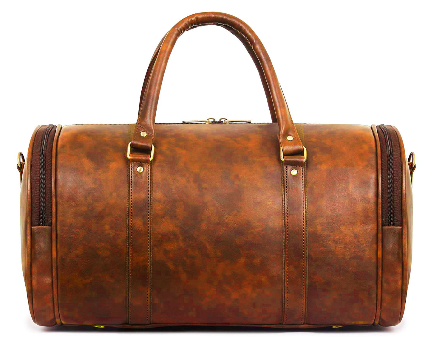 Tan Antique Vegan Leather Duffel Bag