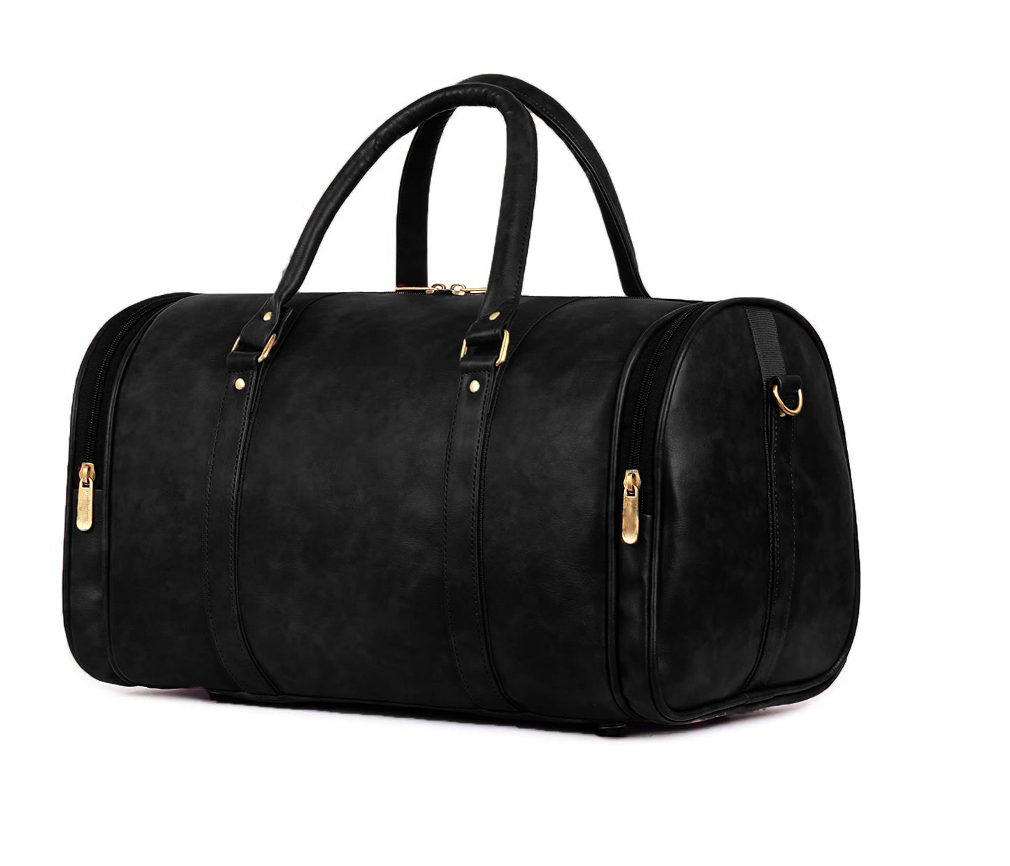 Black Antique Vegan Leather Duffel Bag