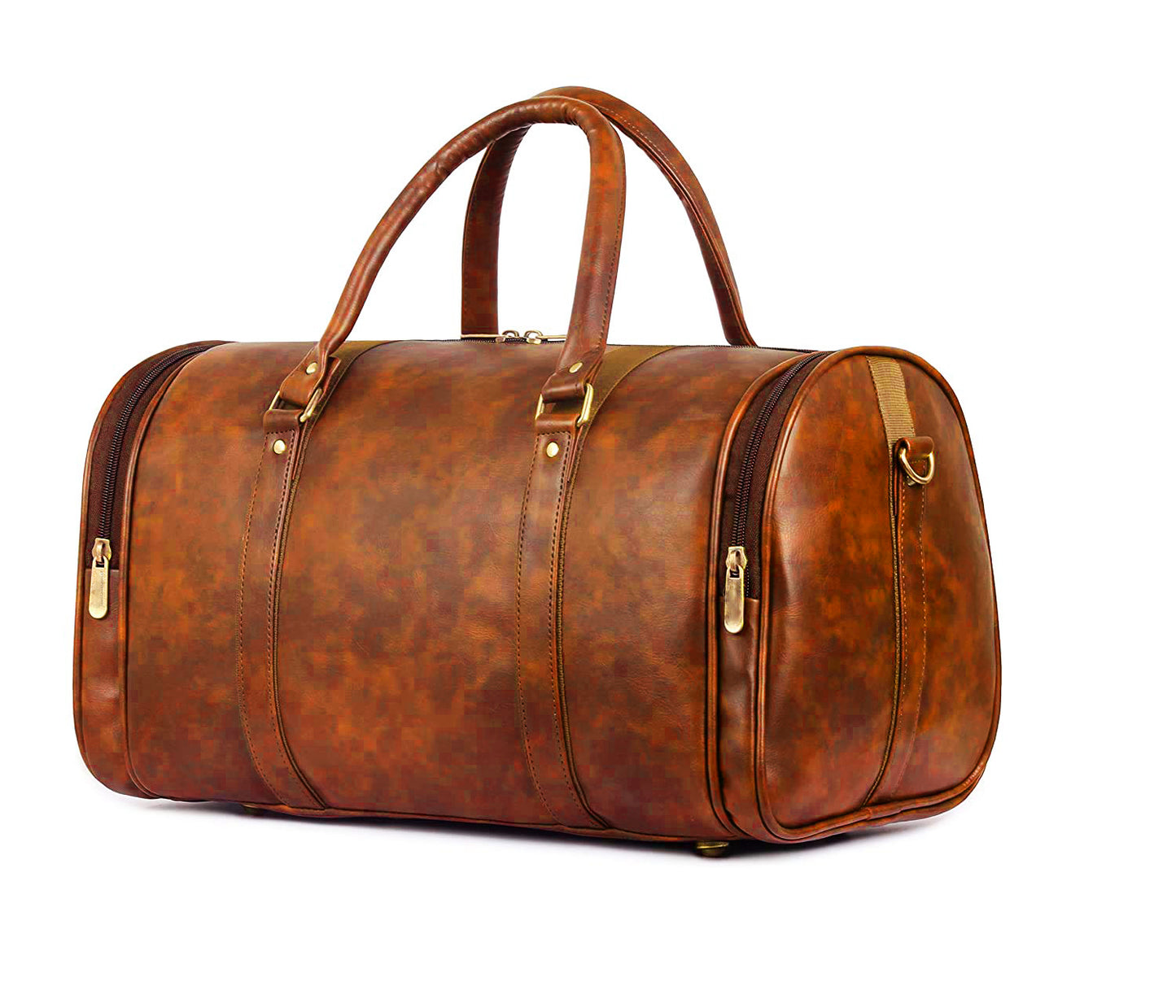 Tan Antique Vegan Leather Duffel Bag