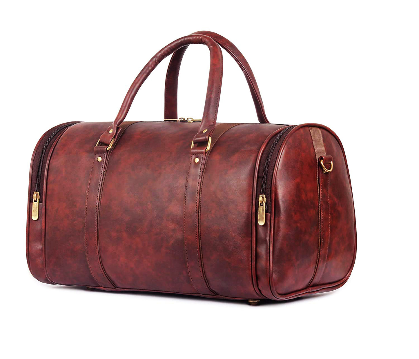 Brown Antique Vegan Leather Duffel Bag