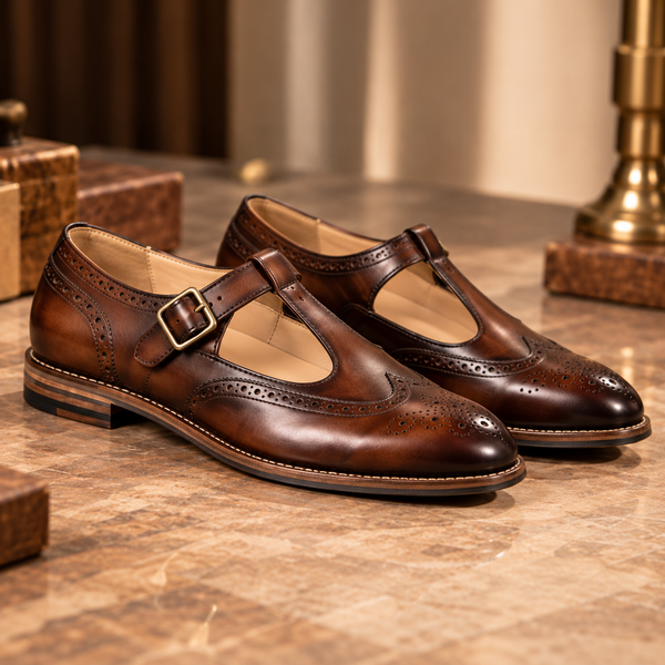 Darius Patina Tan Brown Brogue Sandal Shoe