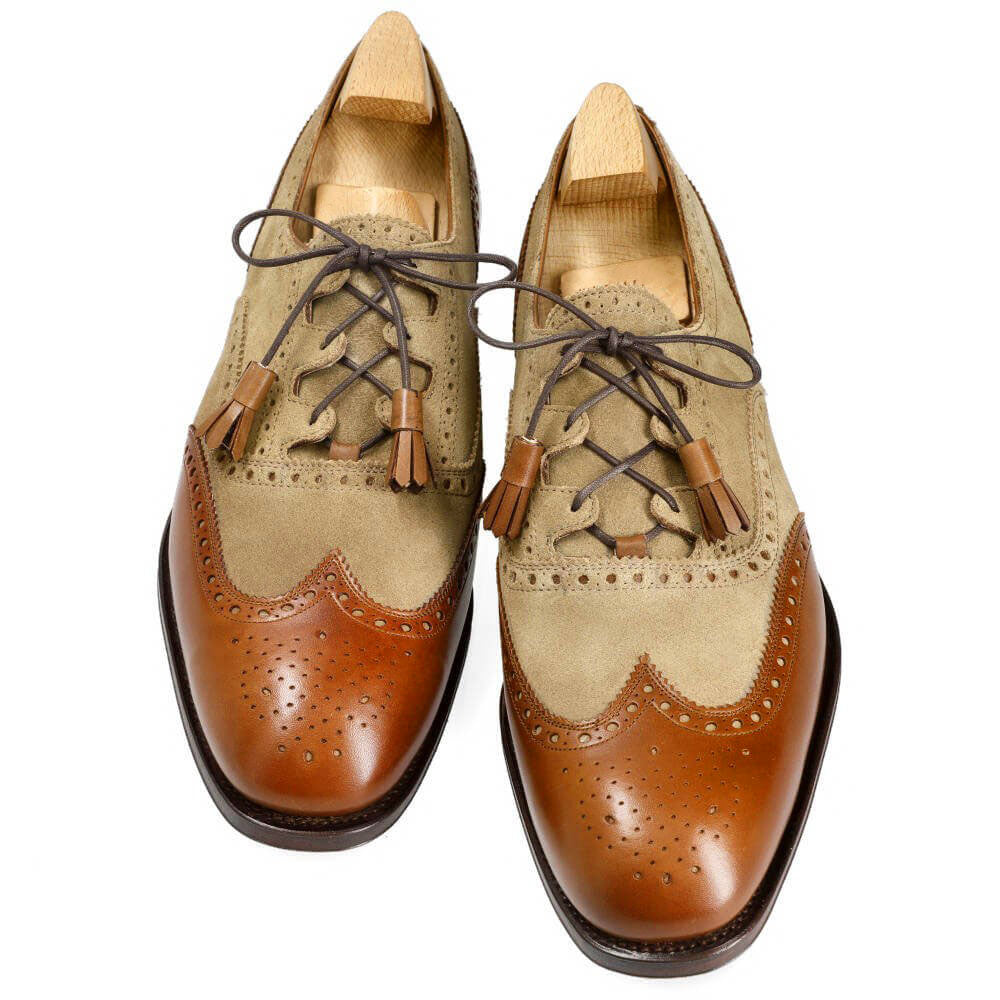 Theodore Beige Suede & Tan Wingtip Oxford