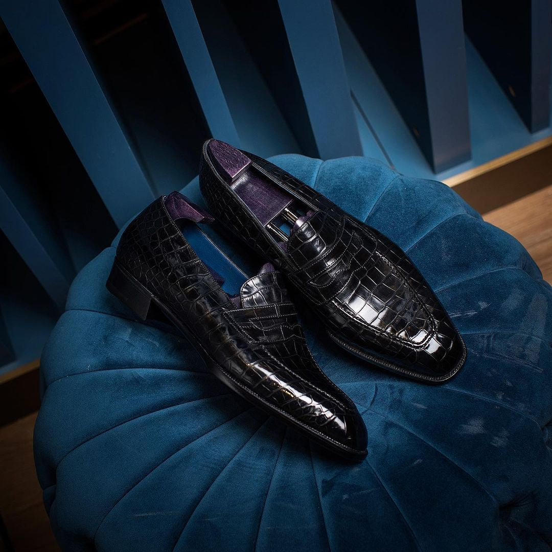 Stuart Black Croco Print Penny Loafer