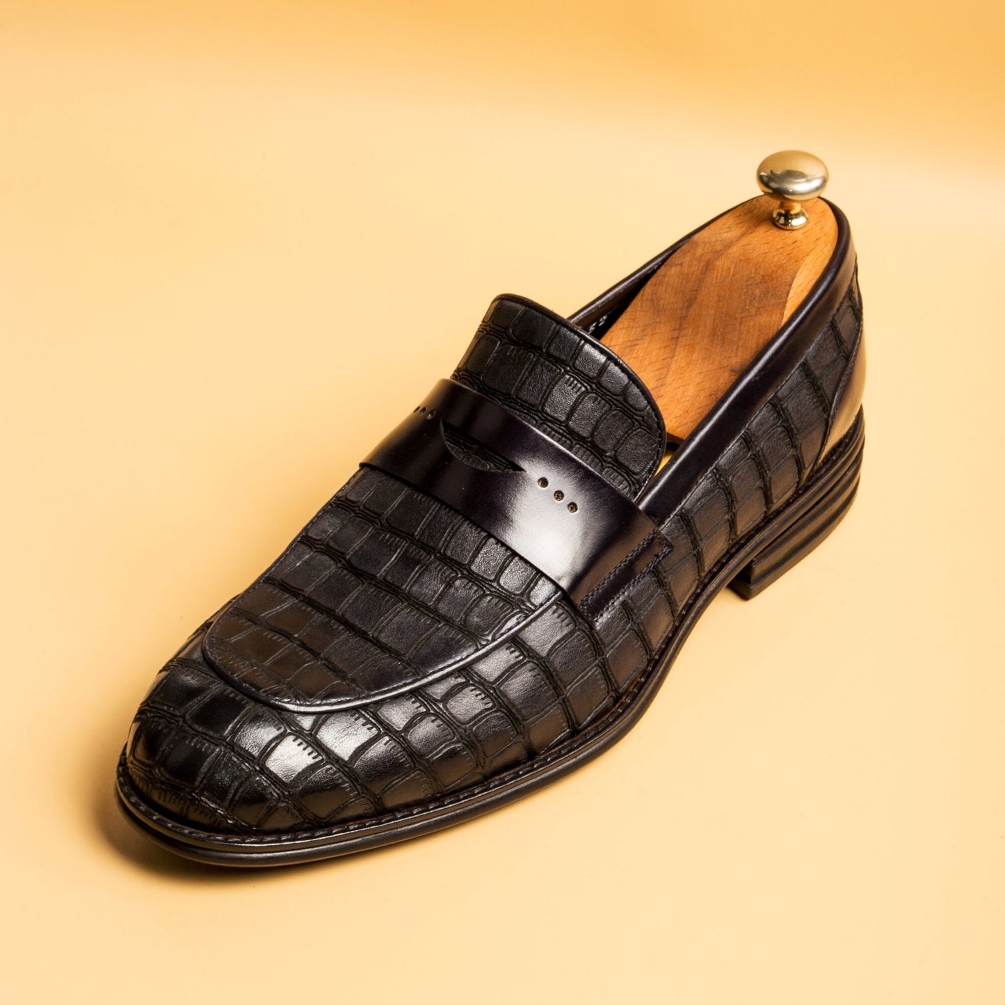 Roman Black Leather Penny Loafer
