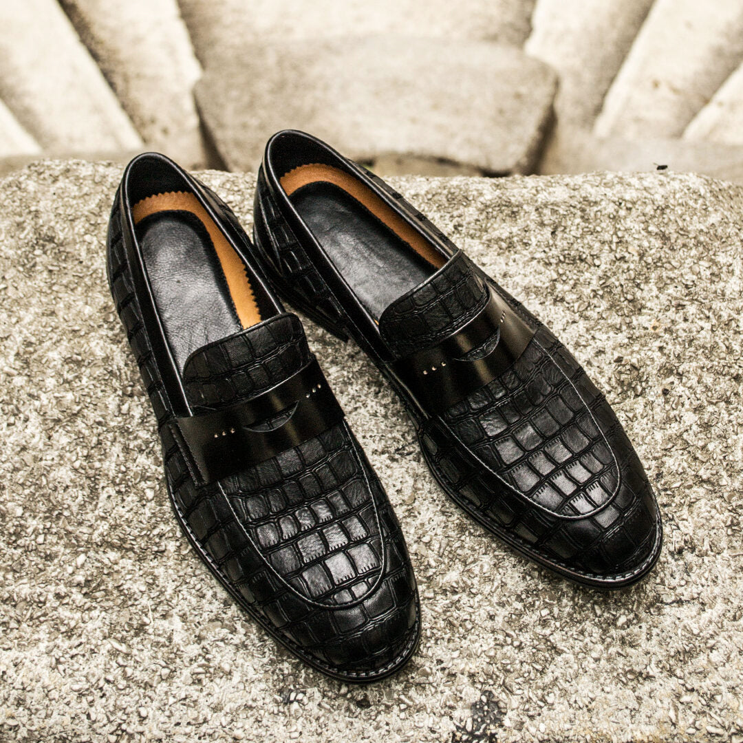 Roman Black Leather Penny Loafer