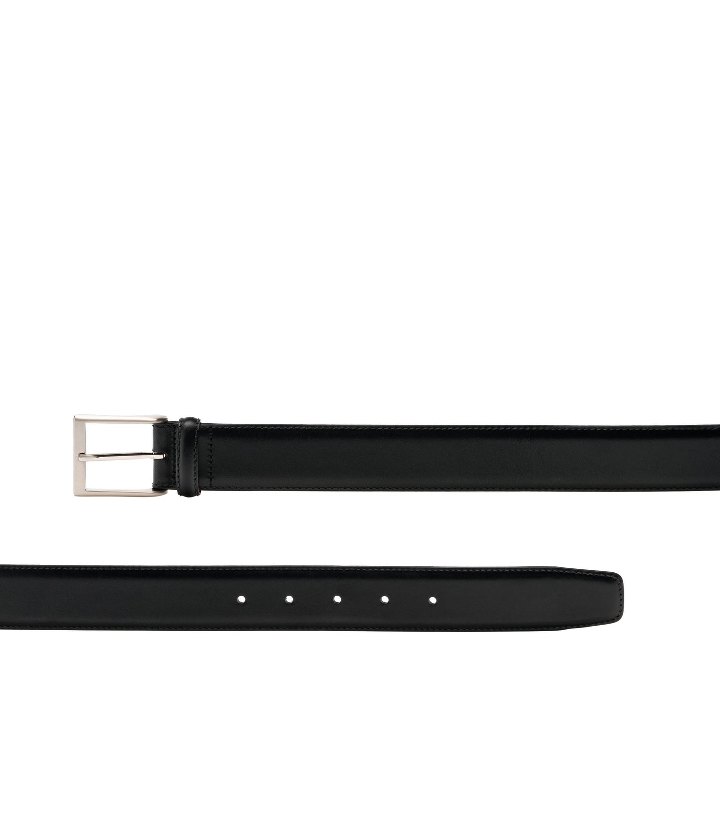 Black belt with silver buckle on a white background