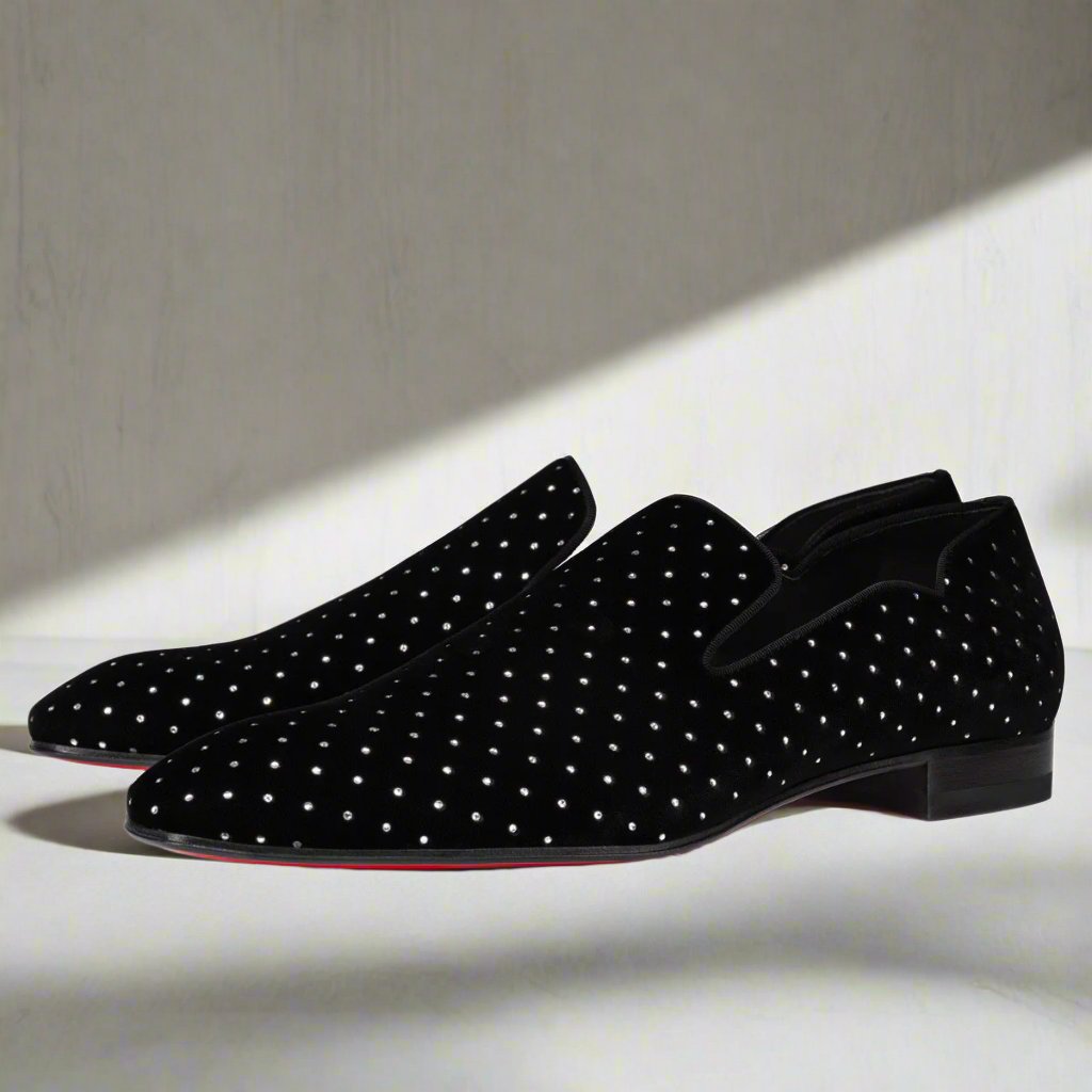 Black Silk Velvet Swarovski Slip-on Loafer for Men The Royale