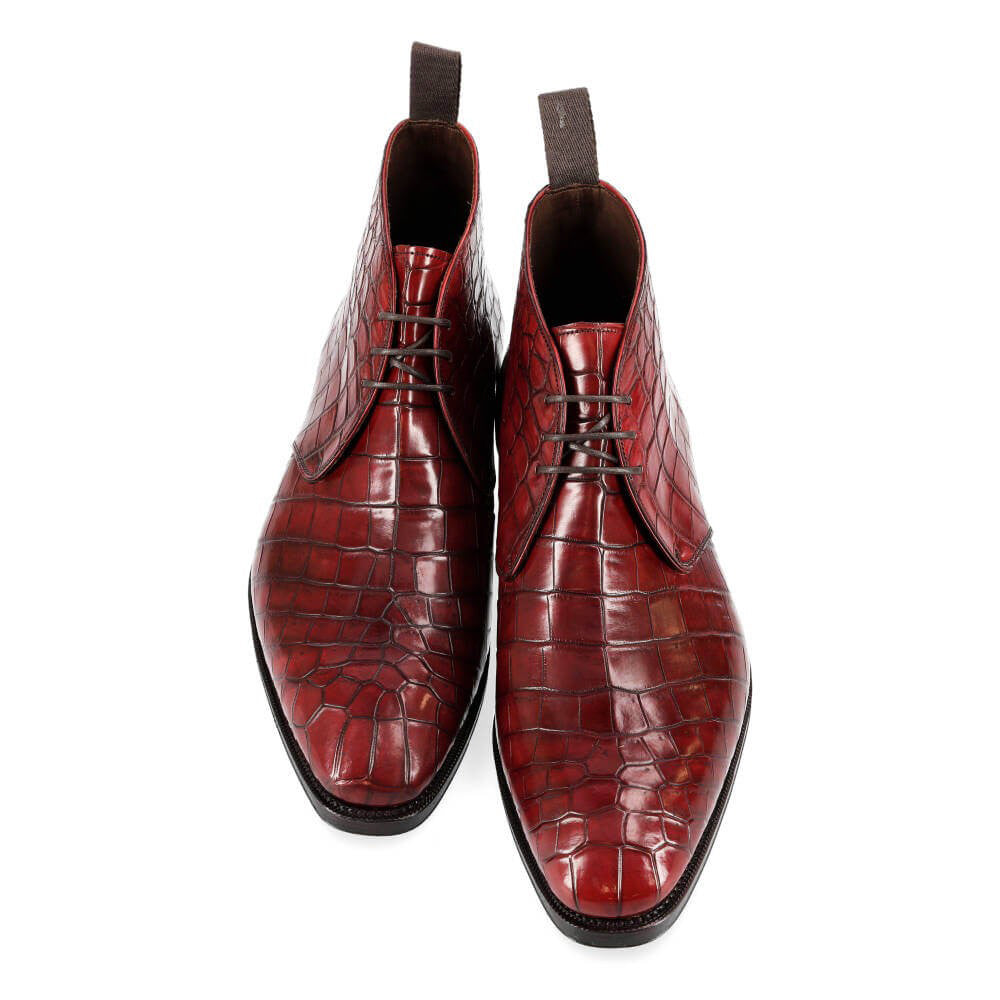 Eric Burgundy Alligator Print Chukka Boot