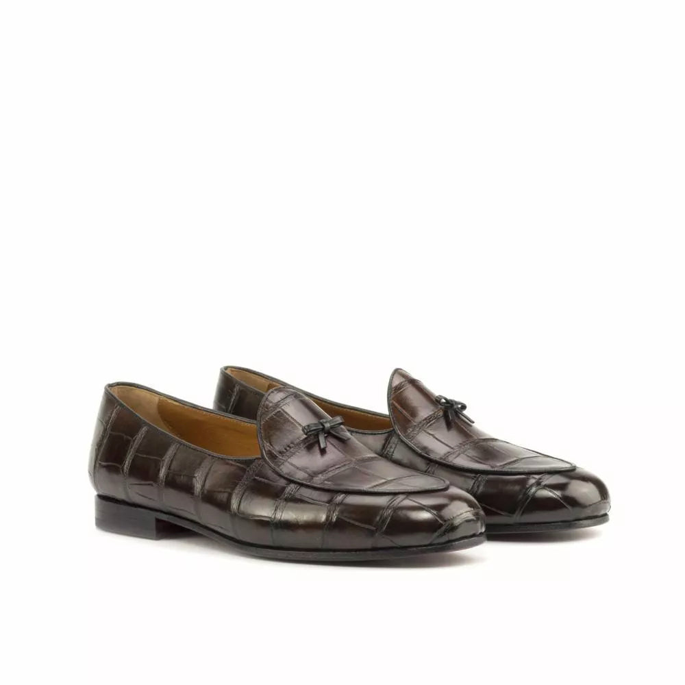 Zack Dark Brown Croco Print Belgian Loafer