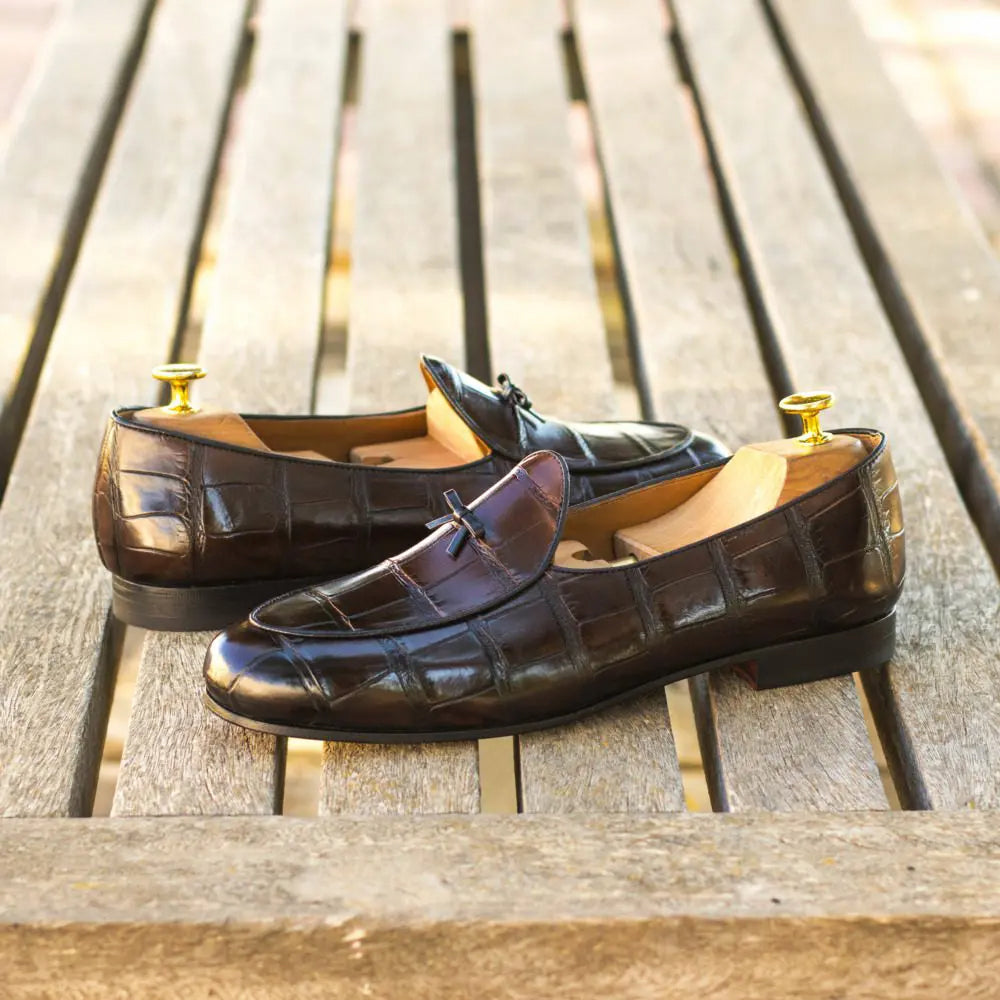 Zack Dark Brown Croco Print Belgian Loafer
