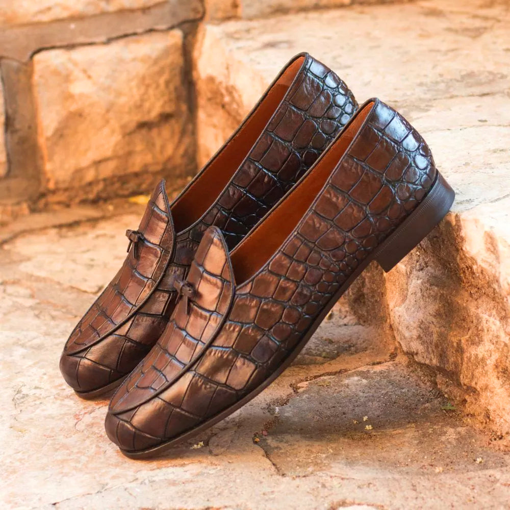 Ben Dark Brown Croco Print Slip-on Loafer