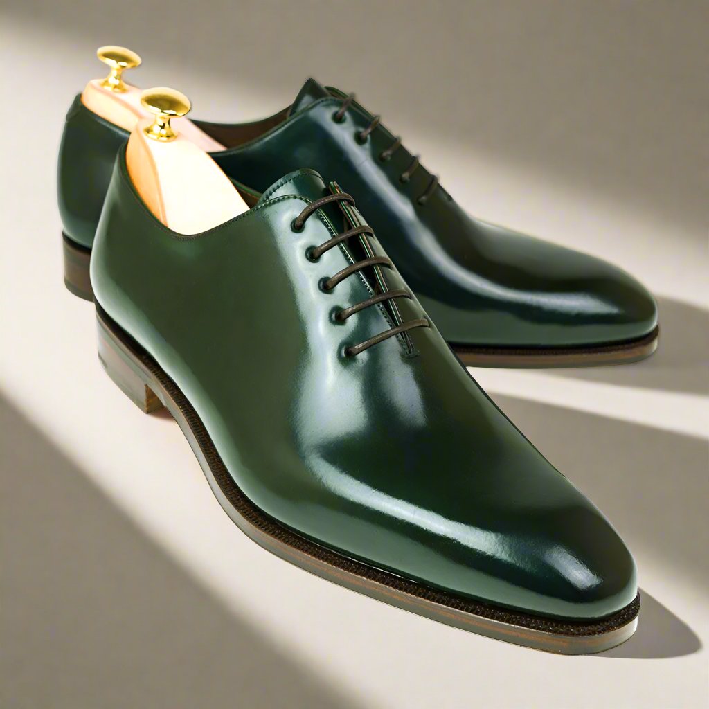 Green Full Grain Leather Wholecut Oxford Lace Up Shoes for Men The Royale Peacock Green Full Grain Leather Wholecut Oxford Lace Up Shoes for Men The Royale Peacock