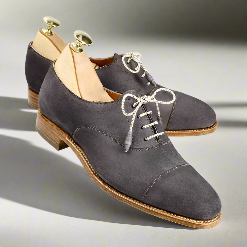 Grey Suede Leather Toecap Oxford Shoes for Women The Royale Peacock Grey Suede Leather Toecap Oxford Shoes for Women The Royale Peacock