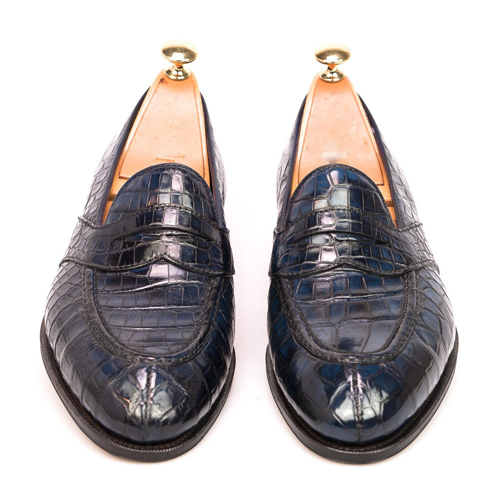 Preston Navy Blue Alligator Print Penny Loafer