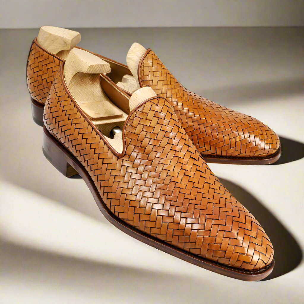 Tan Braided Leather Slip-on Loafer for Men The Royale Peacock