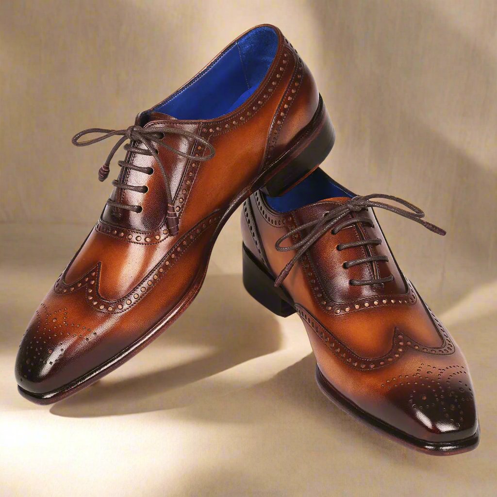 Tan Patina Leather Wingtip Oxford Shoes for Men The Royale Peacock