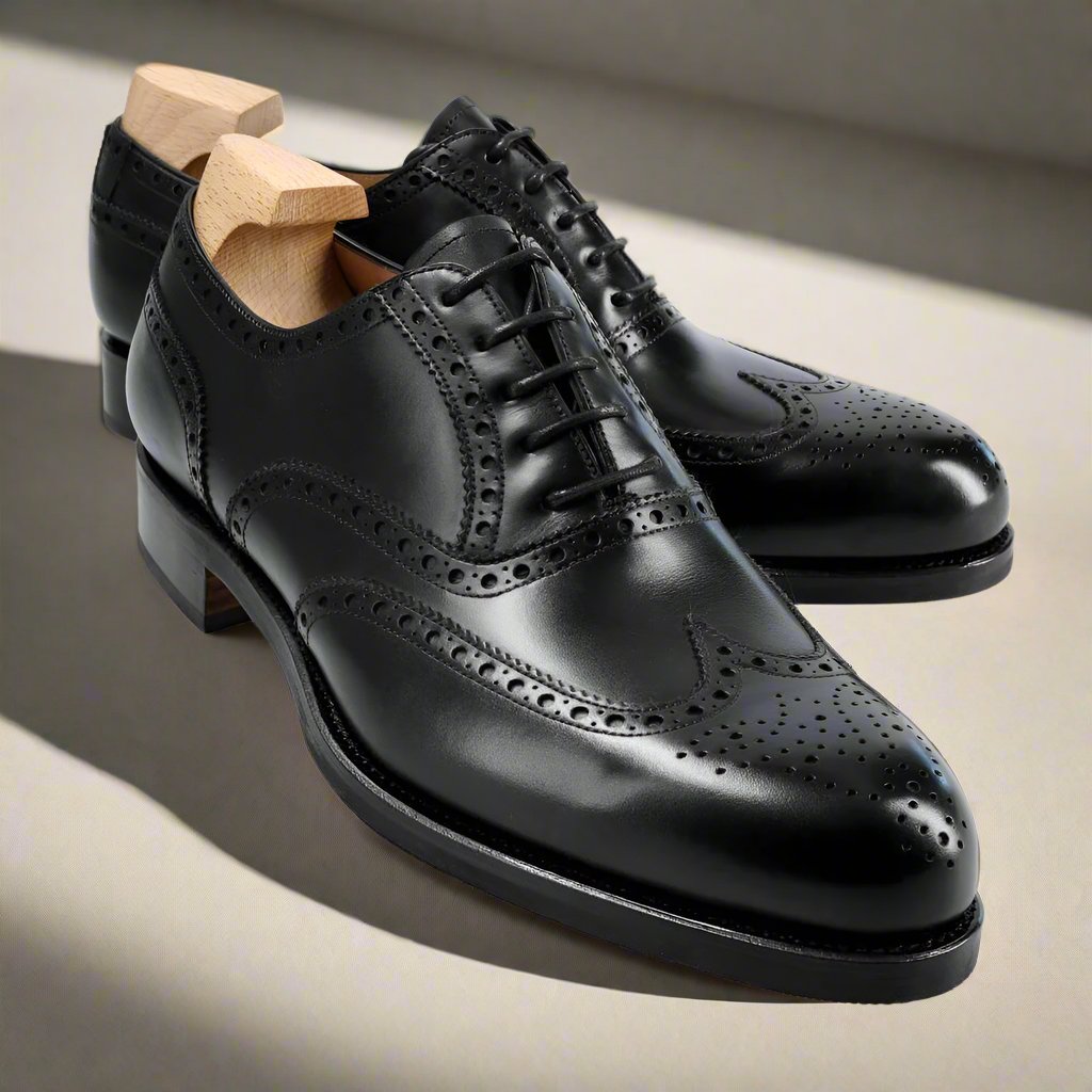 Black Full Grain Leather Wingtip Oxford Shoes for Men – The Royale