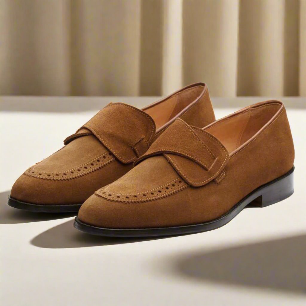 Tan Leather Suede Penny Loafers for Men The Royale Peacock