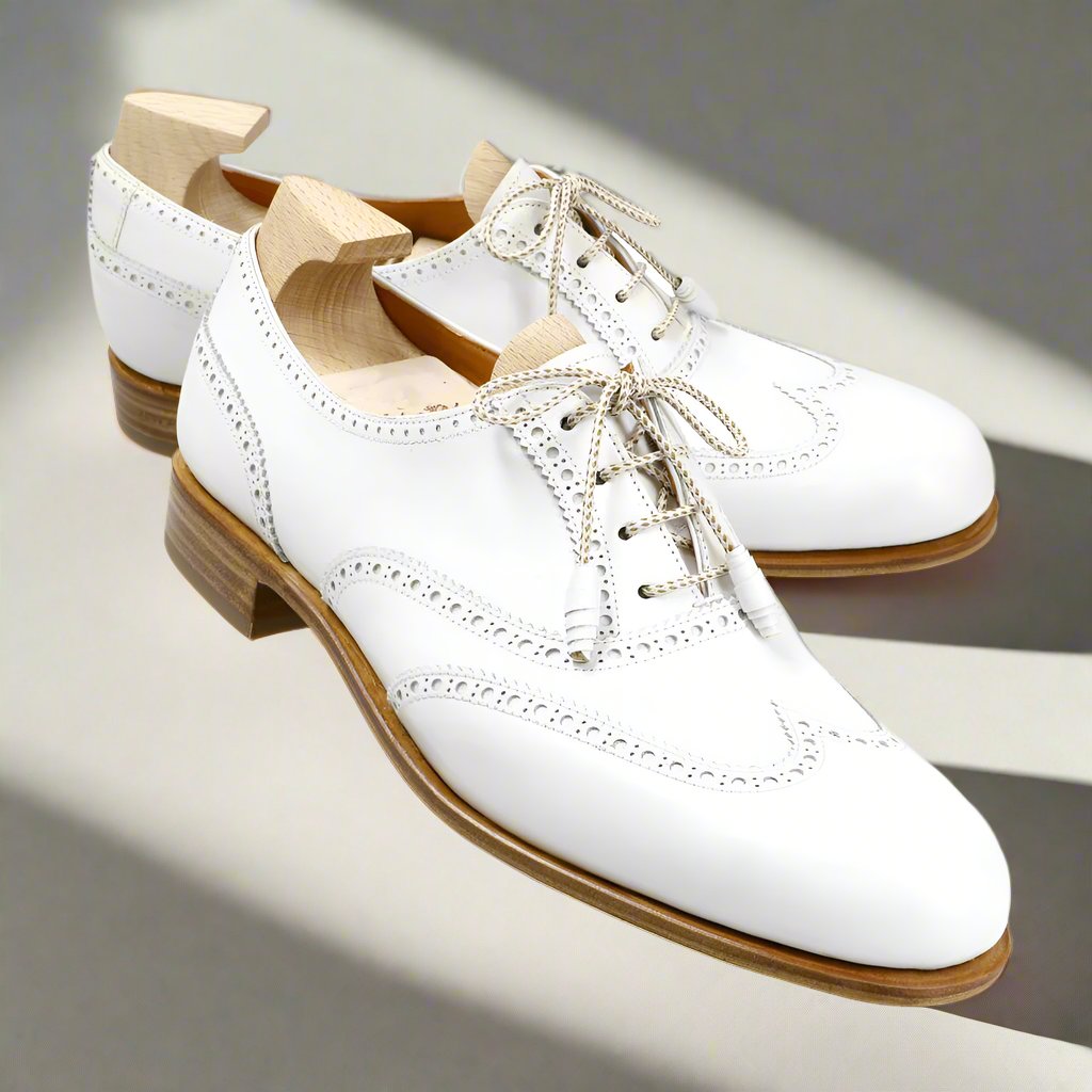 Ivy White Leather Wingtip Oxford for Women