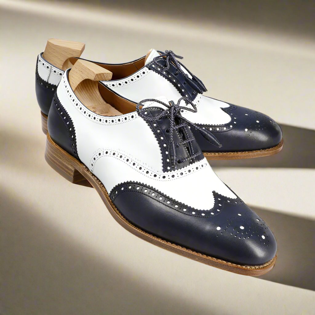 Navy Blue White Leather Wingtip Oxford Shoes for Women – The