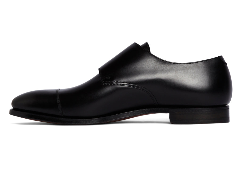 Black Leather Formal Double Monk Strap Buckle Shoes for Men with Leather Sole. Goodyear Welted Construction Available.