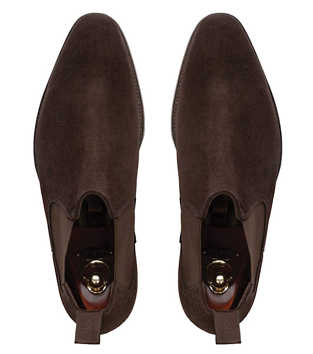 Dark Brown Suede Leather Formal Short Chelsea Slip On Boot Shoes for Men with Leather Sole. Goodyear Welted Construction Available.