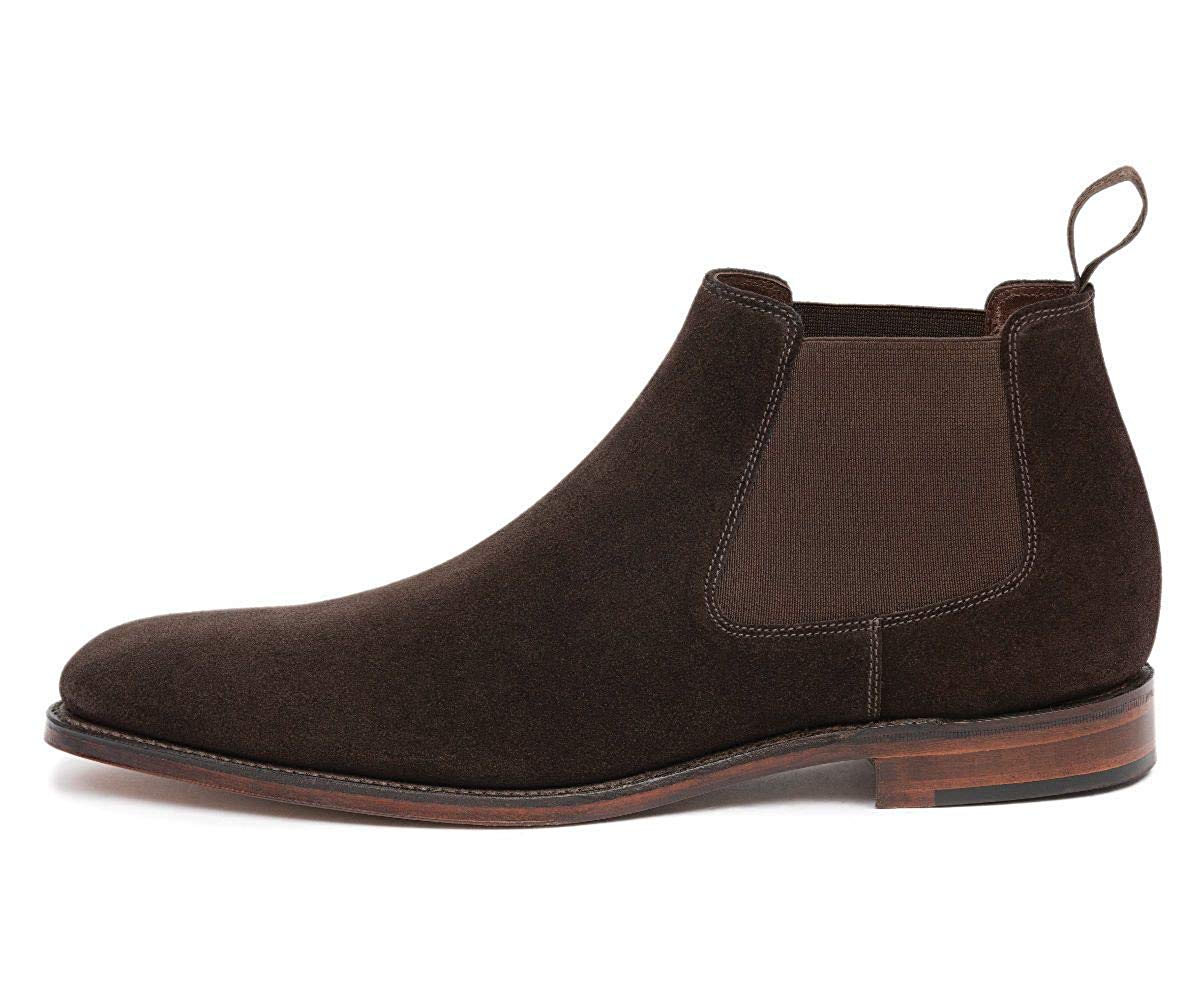 Dark Brown Suede Leather Formal Short Chelsea Slip On Boot Shoes for Men with Leather Sole. Goodyear Welted Construction Available.