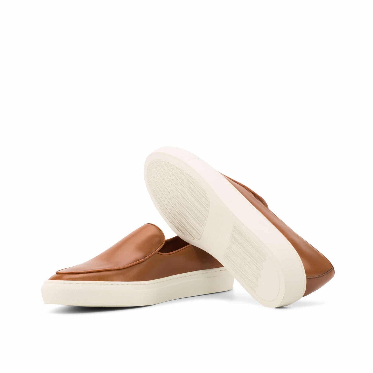 Tan Leather Slip On Loafer Sneaker for Men. White Comfortable Cup Sole.