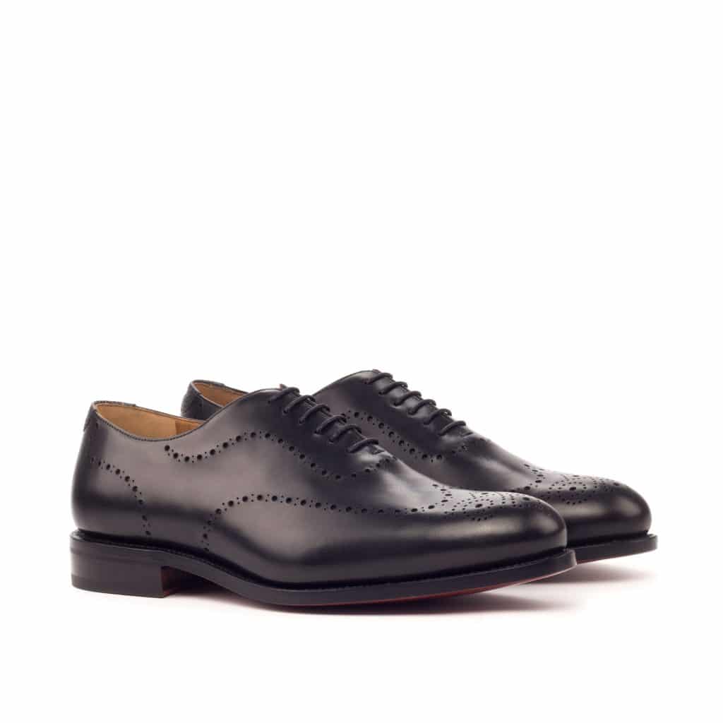 Black Patina Finish Leather Formal Wholecut Oxford Wingtip Brogue Lace Up Shoes for Men with Leather Sole. Goodyear Welted Construction Available.