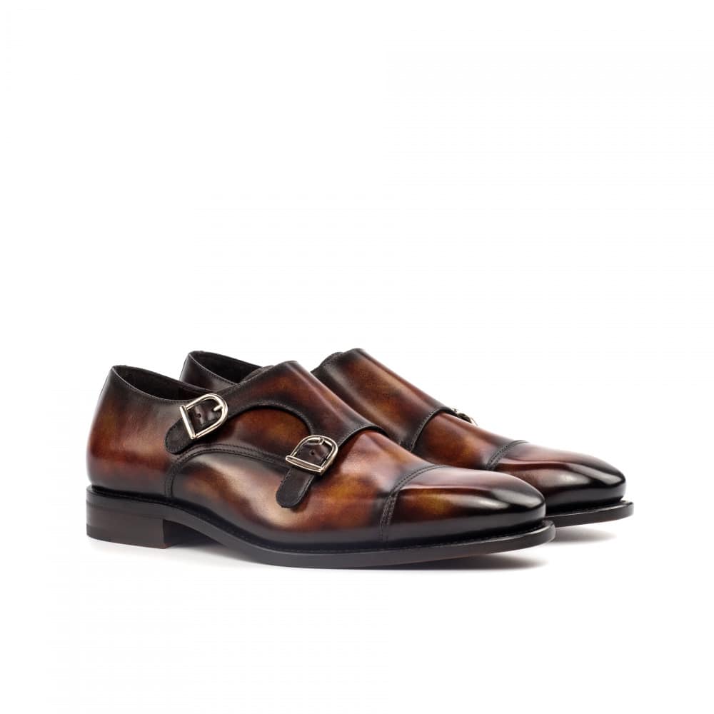 Carl Tan Brown Patina Goodyear Welted Double Monk Strap