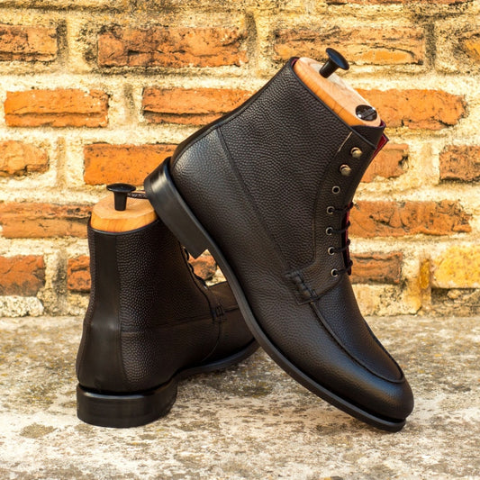 Grendel Black Pebble Grain Leather Lace Up Boot