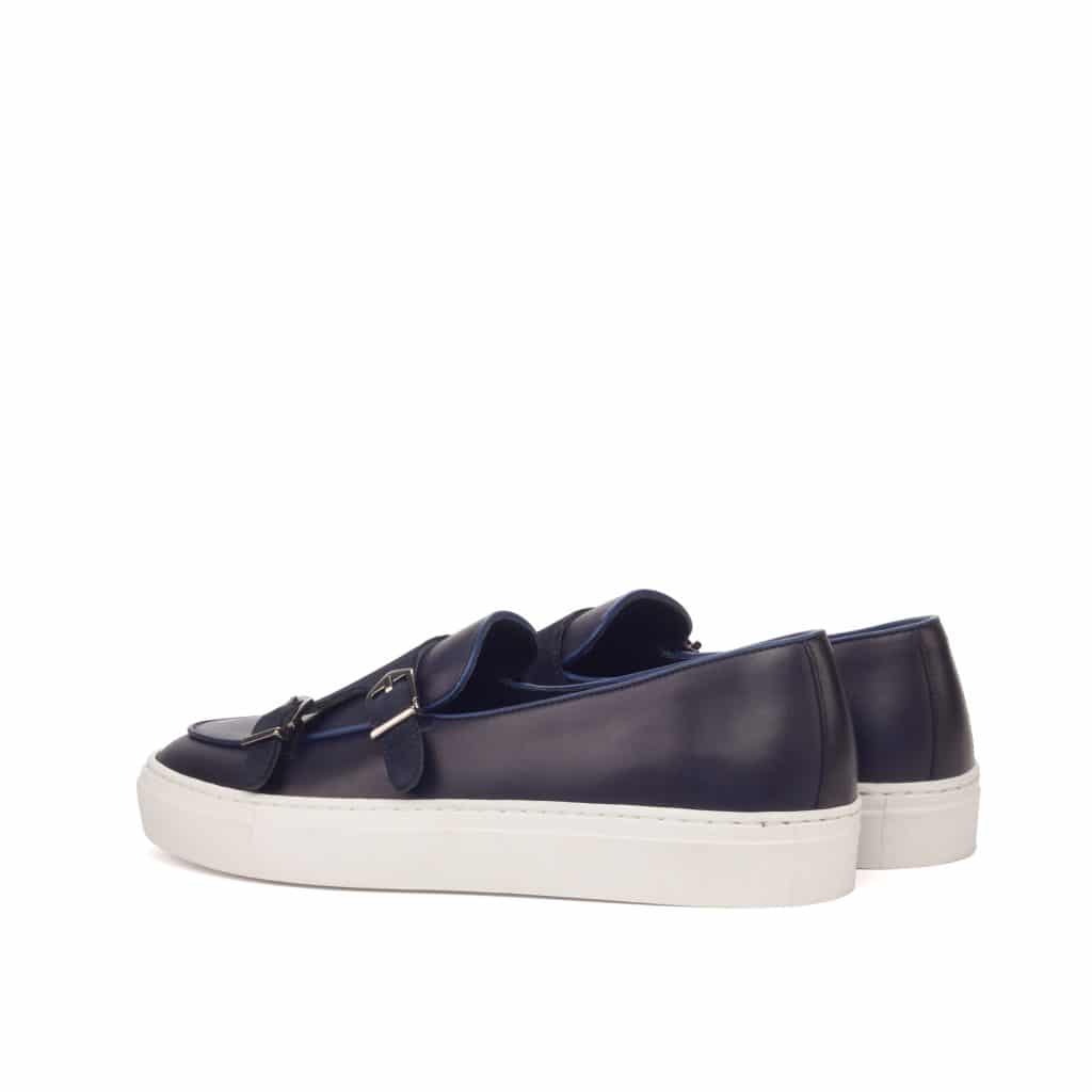 Navy Blue Suede & Leather Slip On Monk Strap Sneaker for Men. White Comfortable Cup Sole.