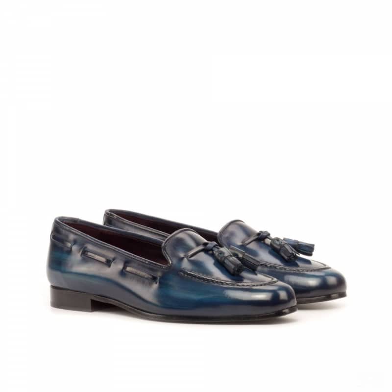 Amelia Navy Blue Patina Finish Belgian Tassel Loafer for Women