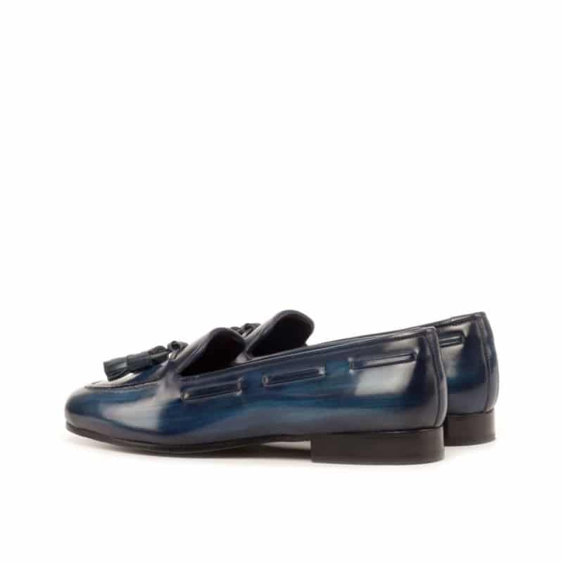 Amelia Navy Blue Patina Finish Belgian Tassel Loafer for Women