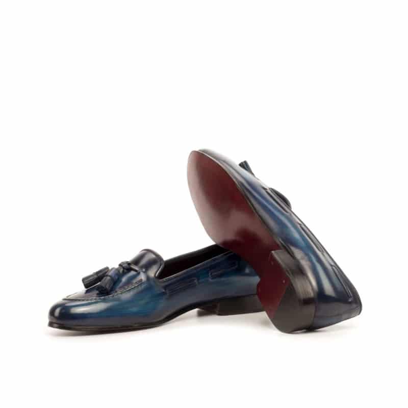 Amelia Navy Blue Patina Finish Belgian Tassel Loafer for Women