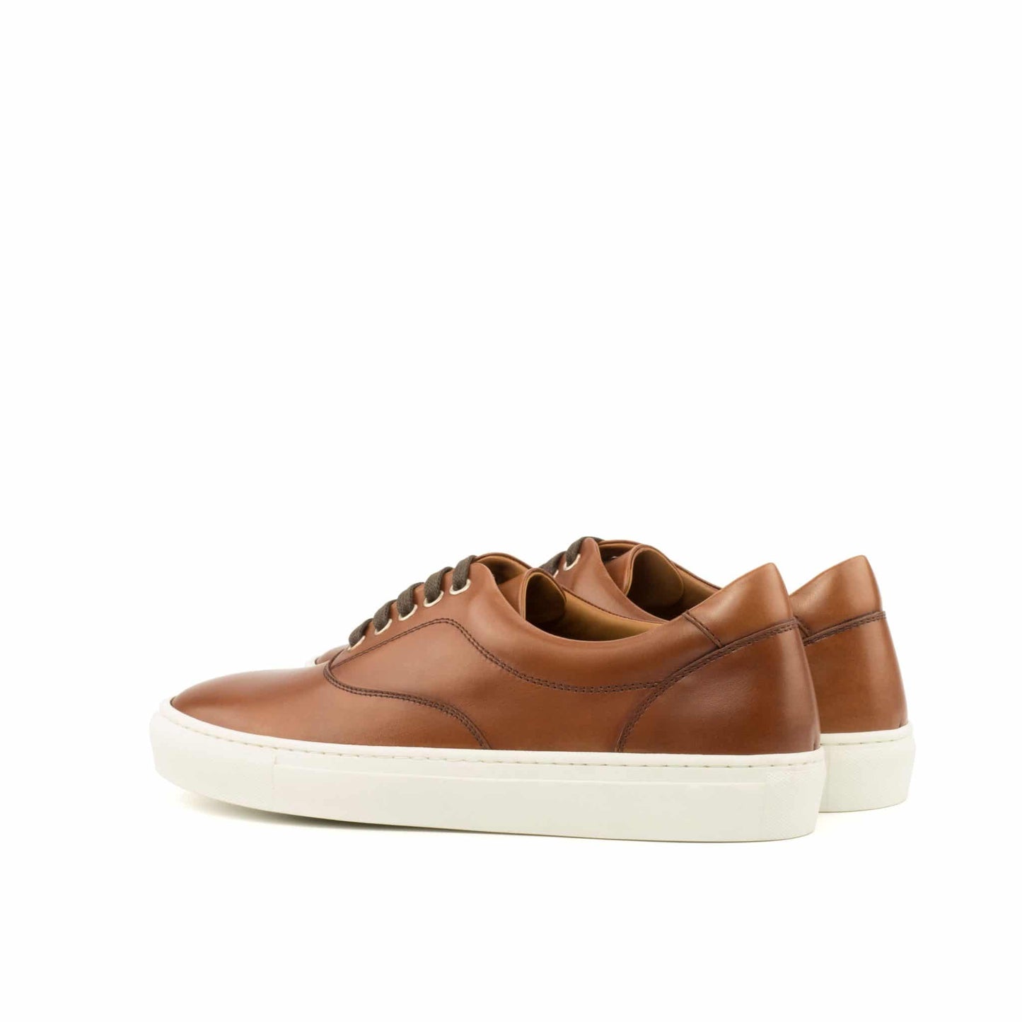 Tan Leather Low Top Lace Up Sneaker for Men. White Comfortable Cup Sole.