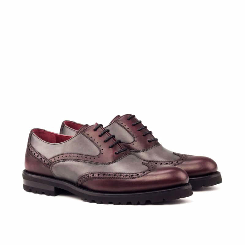 Lexie Chunky Burgundy & Grey Leather Brogue Oxford for Women