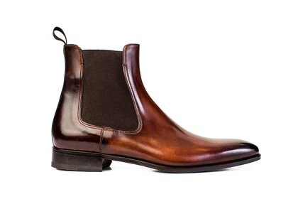 Dark Tan Leather Formal Chelsea Boot Slip On Shoes for Men with Leather Sole. Goodyear Welted Construction Available.