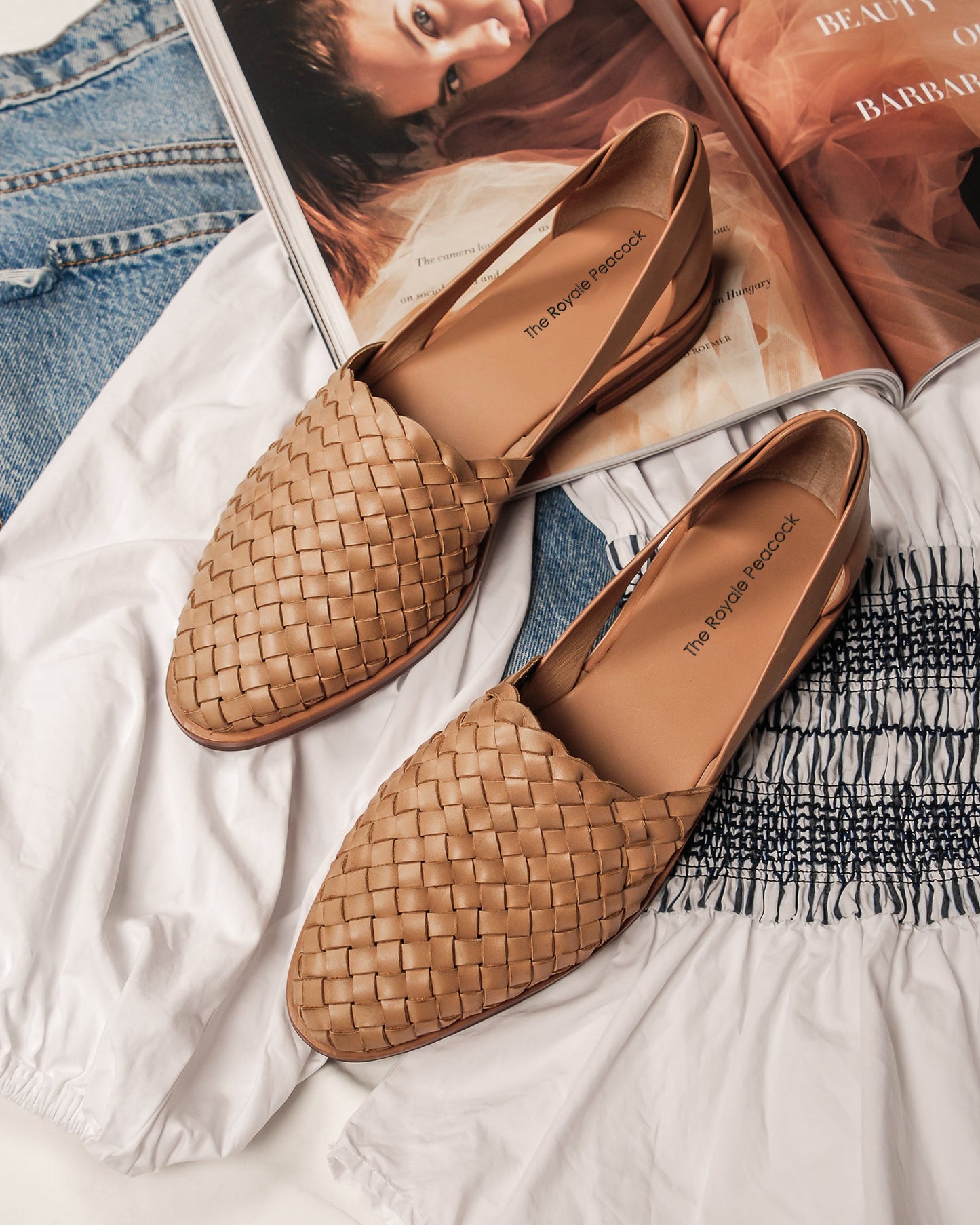 Zoe Beige Braided Flats for Women