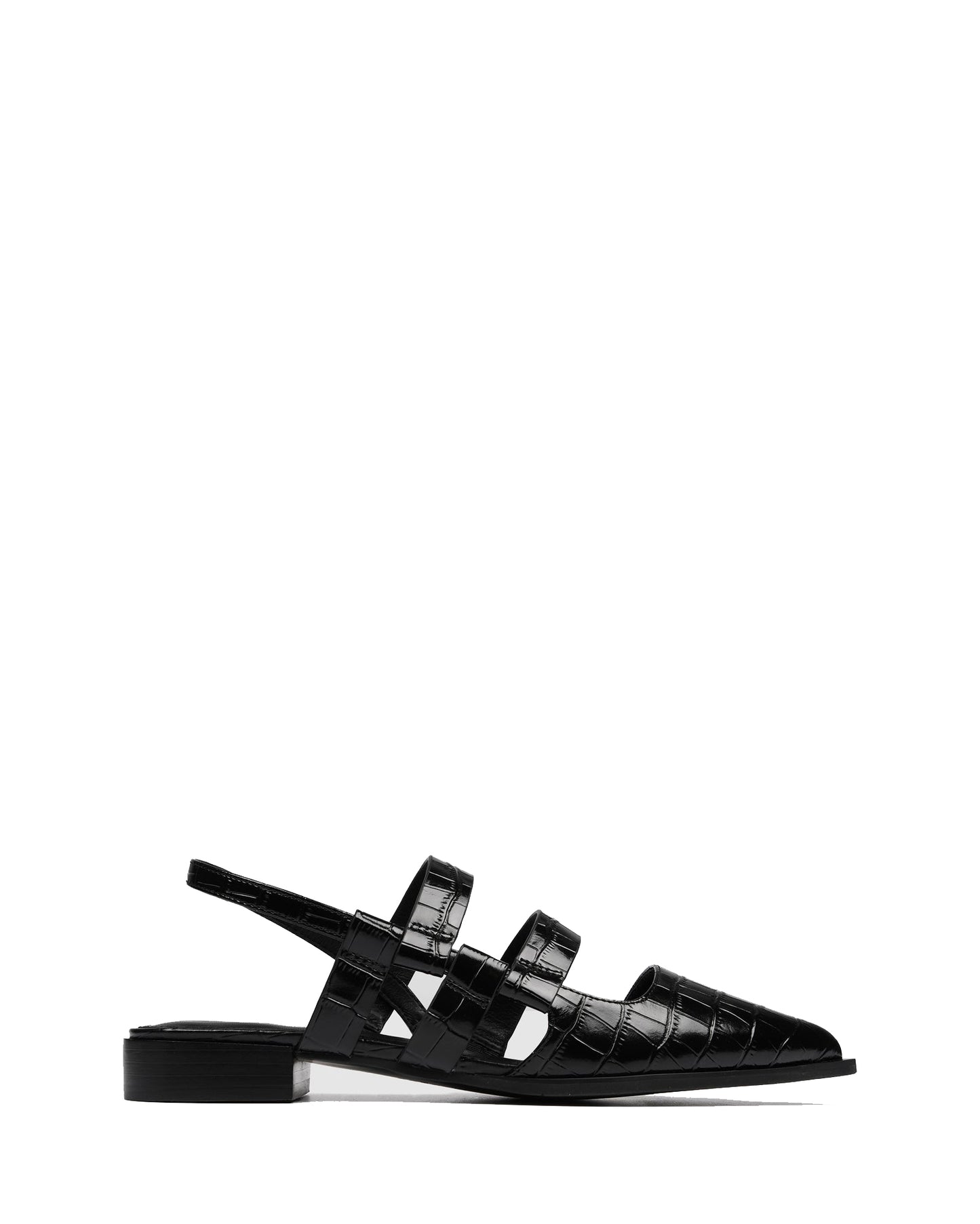 Charlotte Black Crocodile Print Pointy Flats for Women