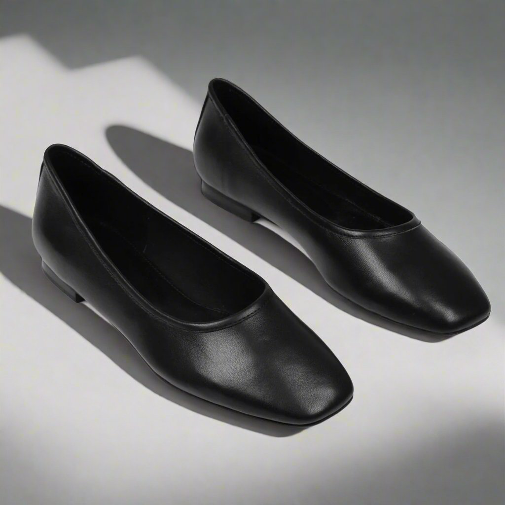 Ballet Flats Black Leather Flat Shoes Womens Camila Black Flats