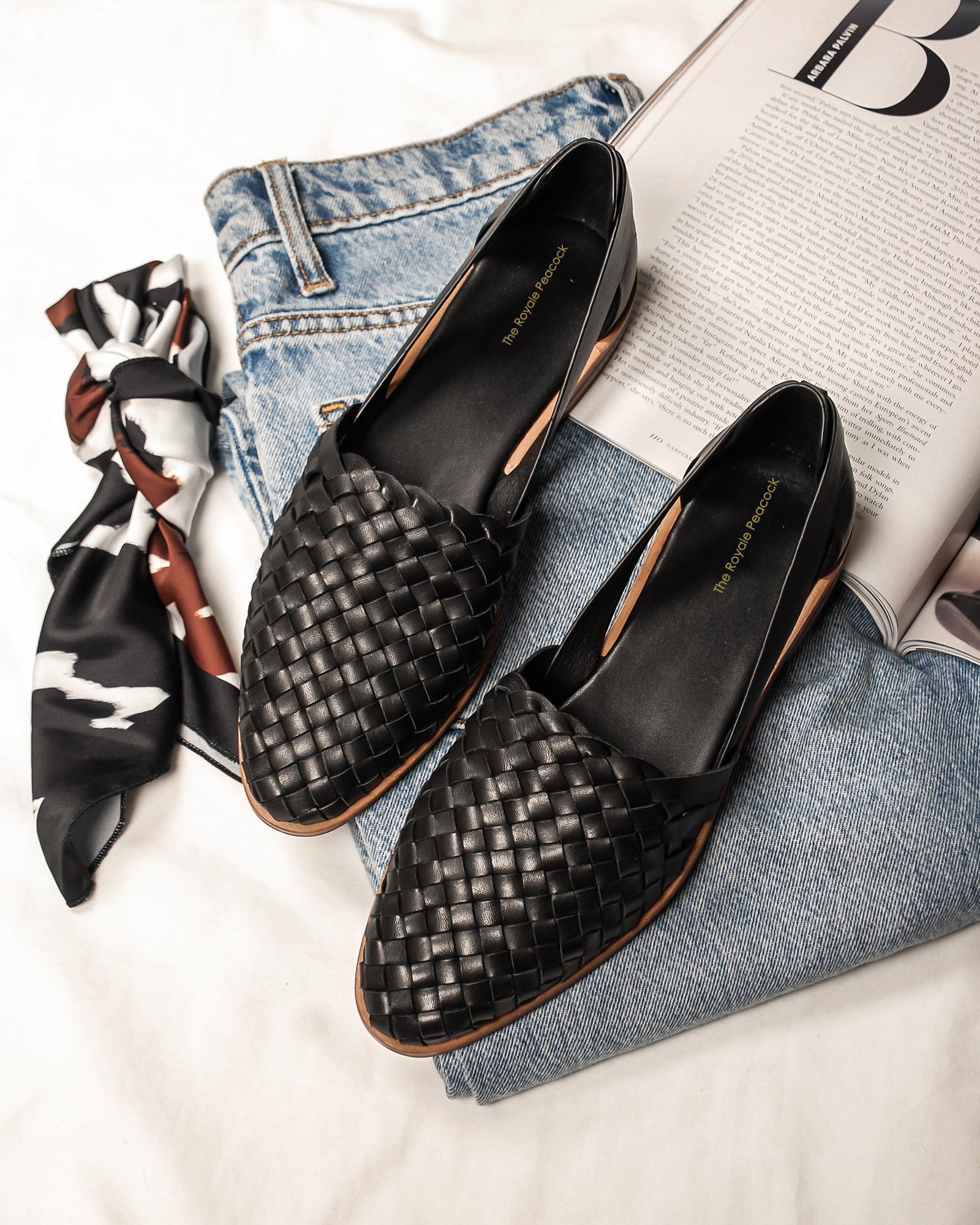 Sandals Women's Woven Leather Flats Black Braided Woven