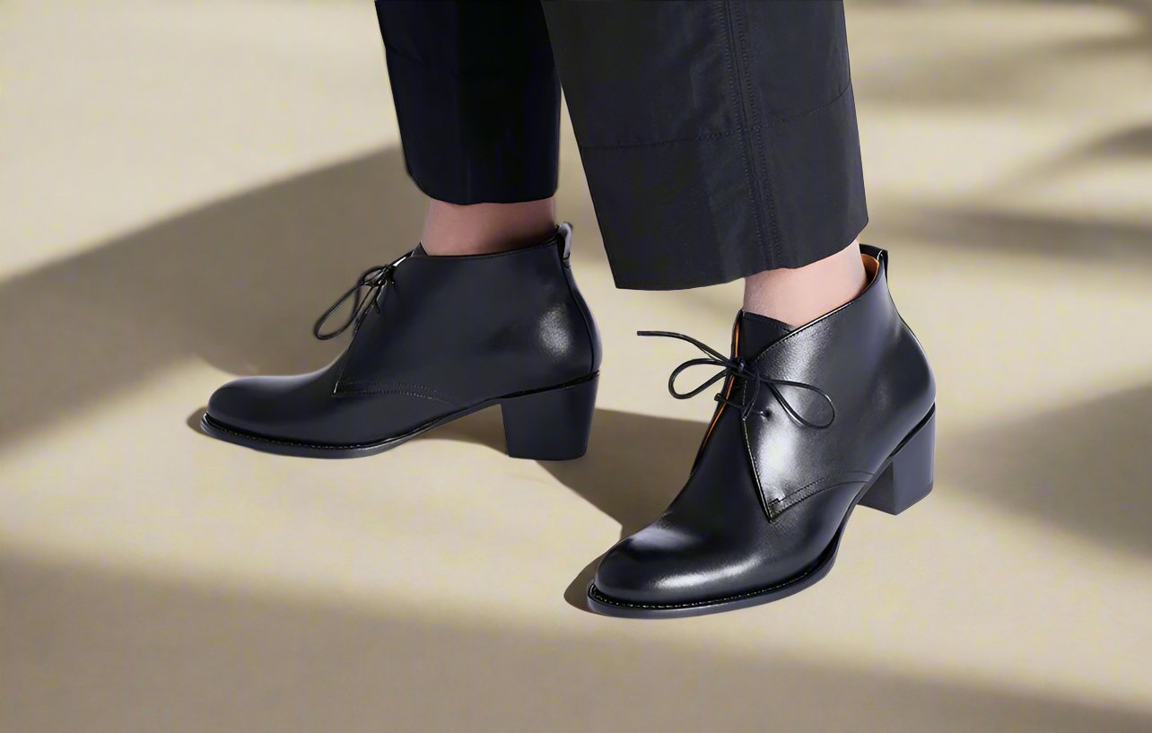 Black Leather Heel Chukka Boot Shoes for Women The Royale Peacock